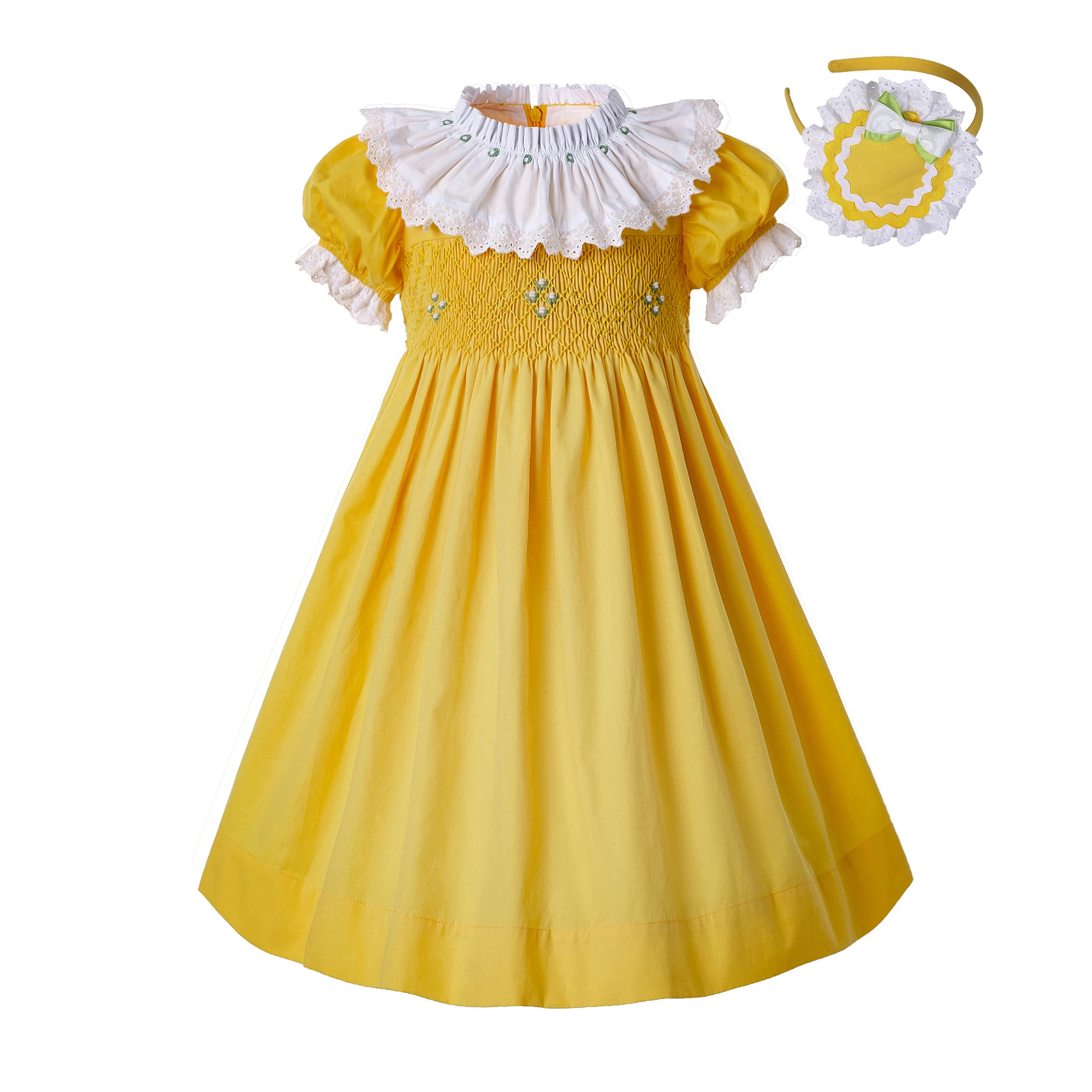 Pettigirl Children Smocked New Elegant Vintage Dresses Clothes for Girls Kids Summer Costumes Size 2 3 5 6 7 9 12 Years