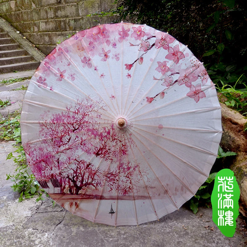 

South Cassical Painting Peach Tree Blossoms Paper Umbrella Dancing Props Oiled Paper Parasol New House Hang Decoration