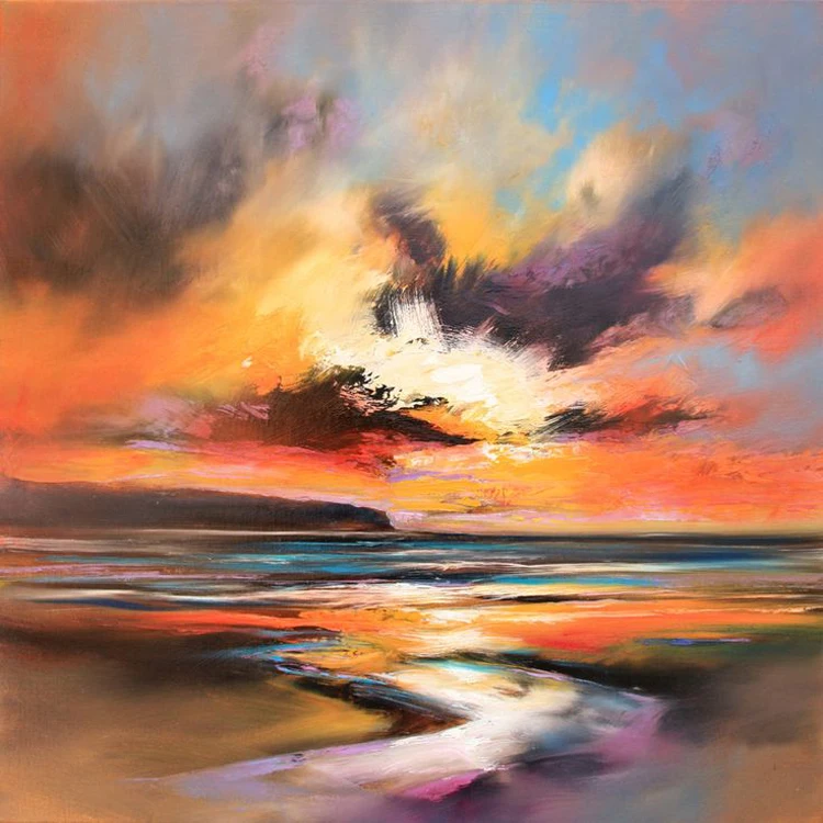 

Skills Artist Hand-painted Abstract Landscape Oil Painting on Canvas Beautiful Abstract Sunset Sky Oil Painting for Living Room