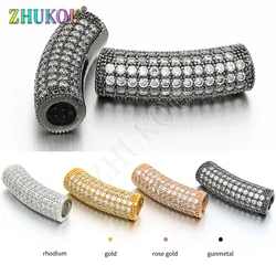 2Pcs/lot,7*24mm Brass Cubic Zirconia Curved Tube Spacer Beads for DIY Jewelry Bracelet Necklace Making, Hole: 4mm, Model: VW6