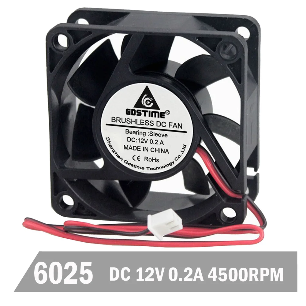 

50pcs Gdstime 60mm*60mm*25mm DC 12V 2 Pin Cooler Brushless Axial PC CPU Case Cooling Fan 6025 60mm 6cm 4500RPM 2PIN Fan