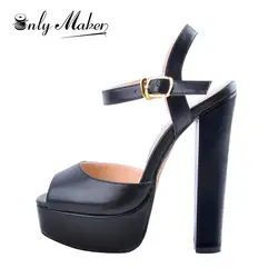 Onlymaker Women Ankle Strap Peep Toe Platform Chunky High Heel Sandals Pumps Square Toe Party Dress Casual Shoes Big Size