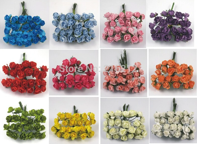 Fashion Hot 144 pcs/lot mix 12 colors Rose Paper Flower Bouquet Mulberry Flower for DIY Scrapbooking