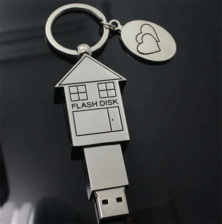 Custom logo USB 2.0 Cute Metal House Shape USB Flash Drive 8GB 16GB 32GB 64GB Usb Memory Stick Pendrive Gift