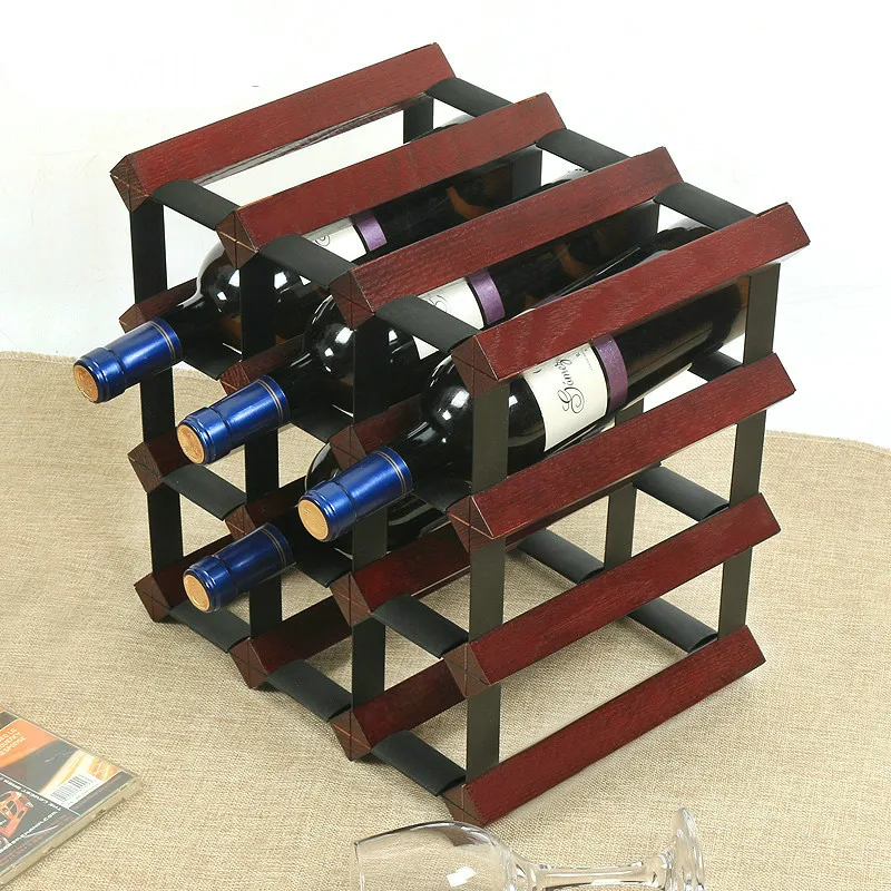 Household Wine Rack Simple Design Natural Oak Wood Wine Rack Modern Style 12 Bottles Handmade Grape Wine Stand Free Installation