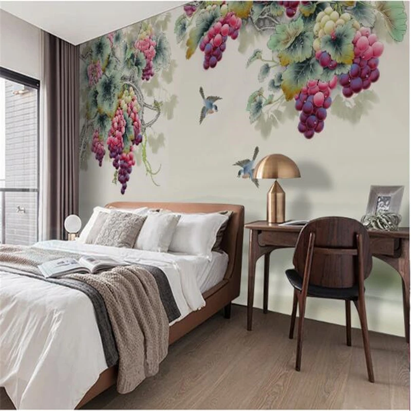 wellyu  papel de parede para quarto  Custom wallpaper   New Chinese brushwork hand painted grape background painting  behang