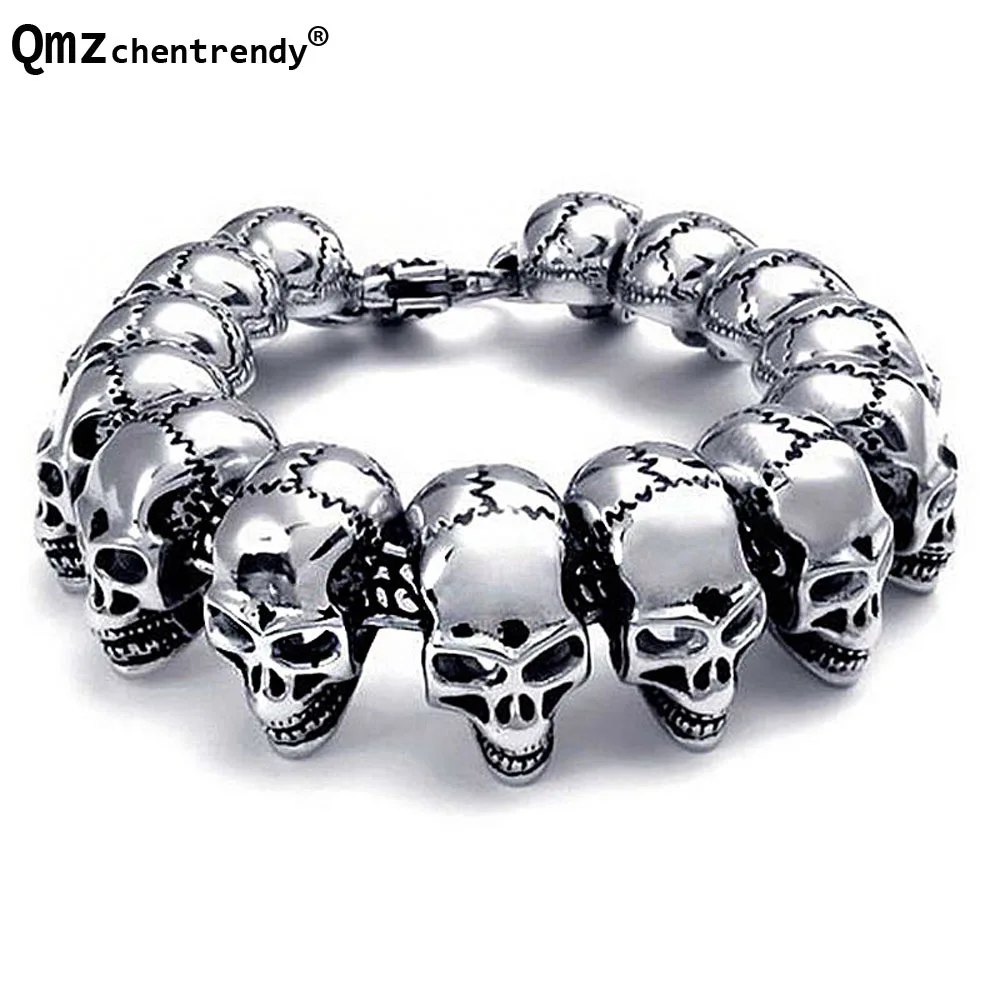 

Titanium Men Punk Bracelets Stainless Steel Skull Coolest Pulseras Wristbands Bangle Vintage Jewelry Brace Lace 3 Sizes