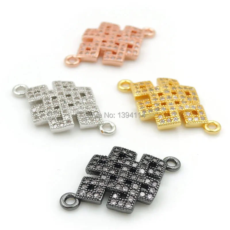 23*14*2mm Micro Pave Clear CZ Square Lucky Knot Connector Fit For Women As DIY Bracelets Accessory