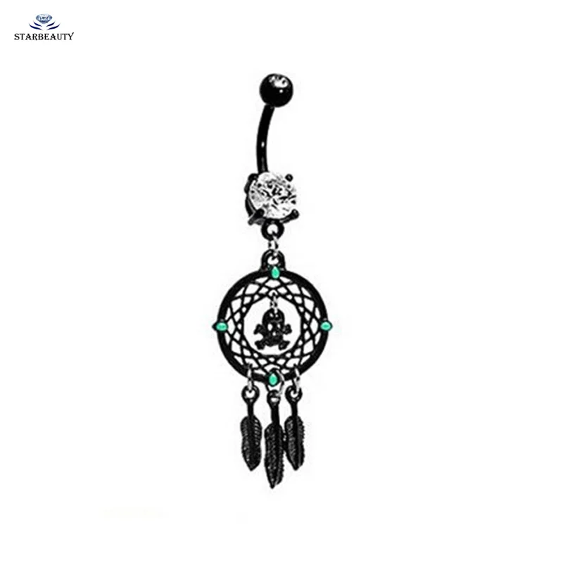 Dreamer Net-Piercing de Ombligo con forma de calavera negra, anillos para el Ombligo, Piercing corporal, hojas sexys, joyería para pirsar el Ombligo, M281