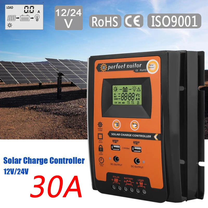 Areyourshop 12V 24V 30A MPPT Solar Charger Controller Panel Battery Regulator Dual USB Free Ali Standard Shipping