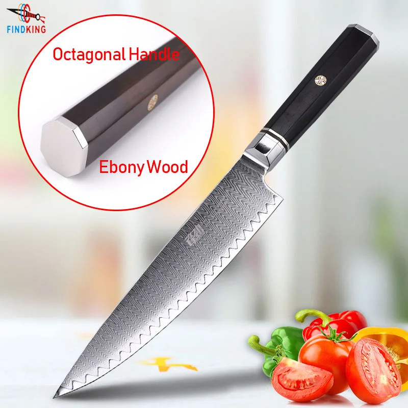 FINDKING Professional 8 inch Chef Knife Ebony Wood Octagonal Handle Ladder Pattern 67 Layers Damascus Steel Kitchen Knife