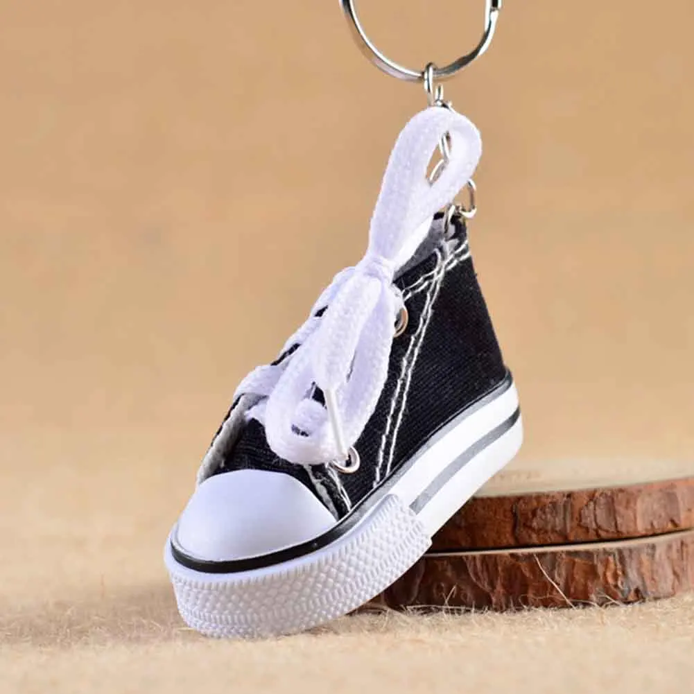 Mini Hi Top Canvas Sneaker Tennis Shoe Keychain Black Sports Shoes Keyring Doll Funny GiftsWomen Bag Jewelry Creative Gifts