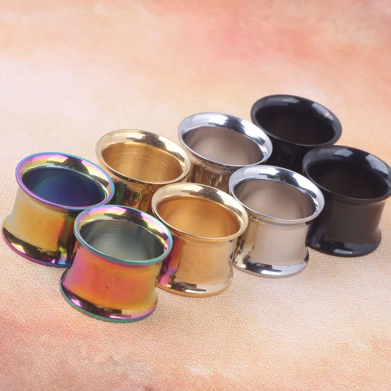 JUNLOWPY Double Flared Silver Black Rainbow Blue Gold Flesh Tunnels Ear Piercing Plugs Gauge Stainless Steel Earrings Expanders