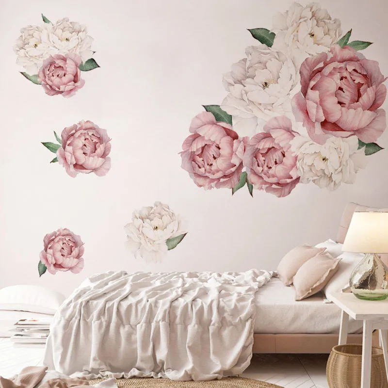 1PCS 3D Peony  Flowers Rose Wall Stickers For LivingRoom Bedroom 40*60CM Room Decals Mural Home Decoration Wallpaper