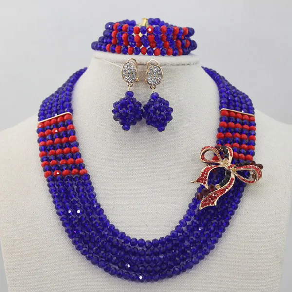 Weeding Jewelry Pretty Royal Blue/Red Jewelry African Beads Jewelry Set Crystal Blue African Wedding Beads Free Shipping ABL717