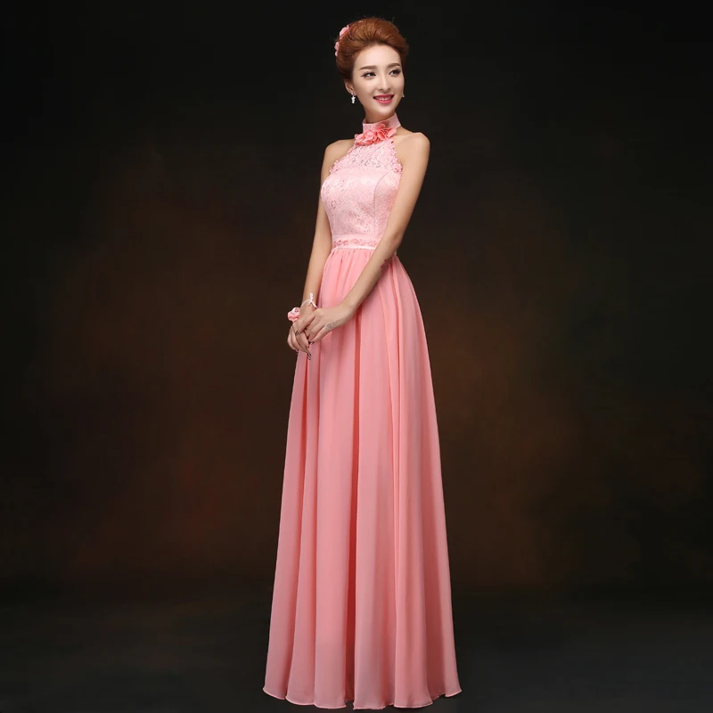 A879 Lange Brautjungfer Kleid Sommer Blau Rosa Champagner Rot Prom Formale Kleid Elegante Frauen Chiffon Erwachsene Junior Brautjungfer Kleider