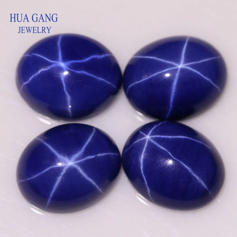 Oval Shape Synthetic Star Corundum Stone Blue Cabochon Flat Bottom Beads For Jewelry Making DIY Gems Stones Size 3x5~12x16mm