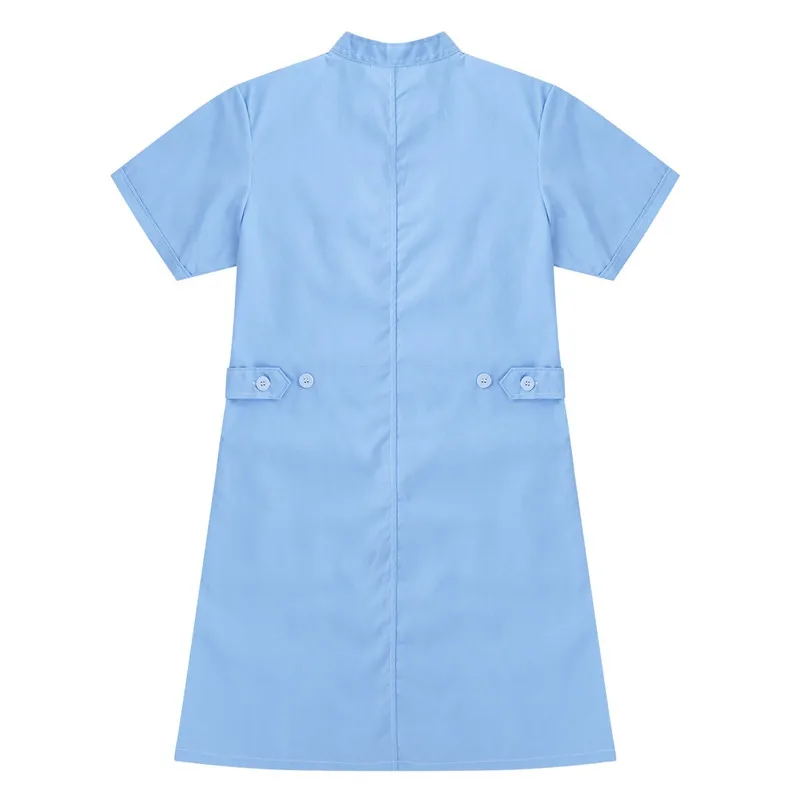 Womens Dress Beauty Salon Nursing Mandarin Collar Slanting Button Front Coat Female Dress Uniform Nursing Work Uniform