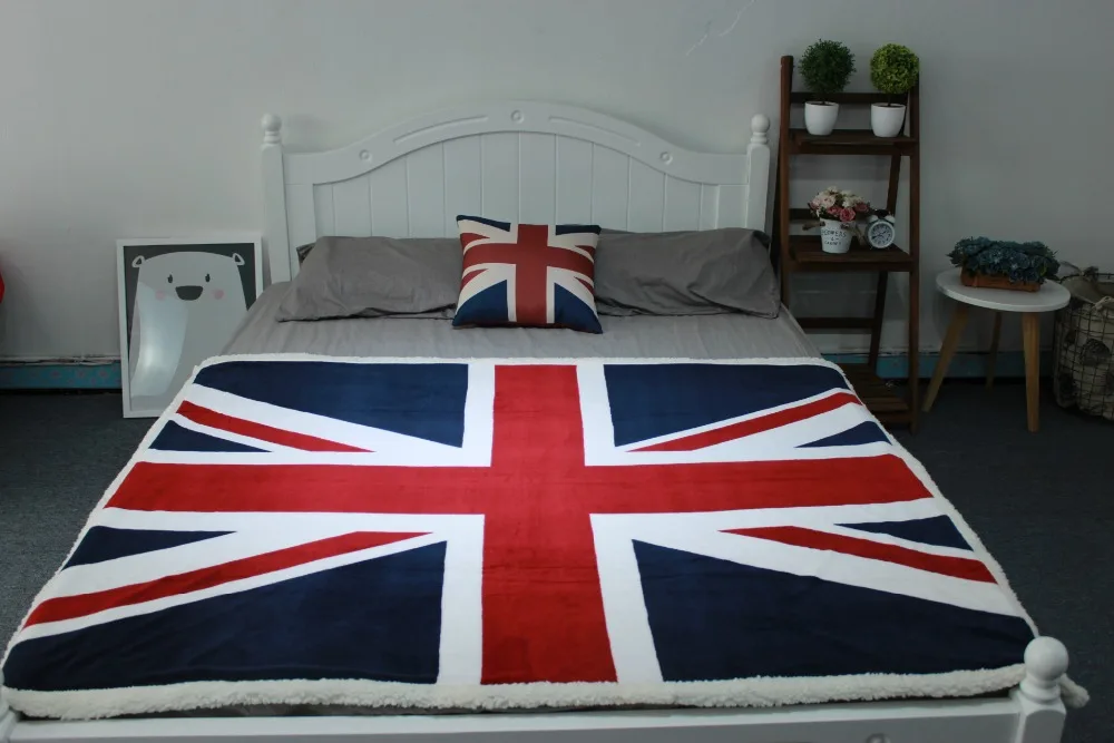 130cm*150cm Canada USA US UK ENGLAND BRITISH flag fleece plush faux fur tv sofa gift blanket throw blankets plaids