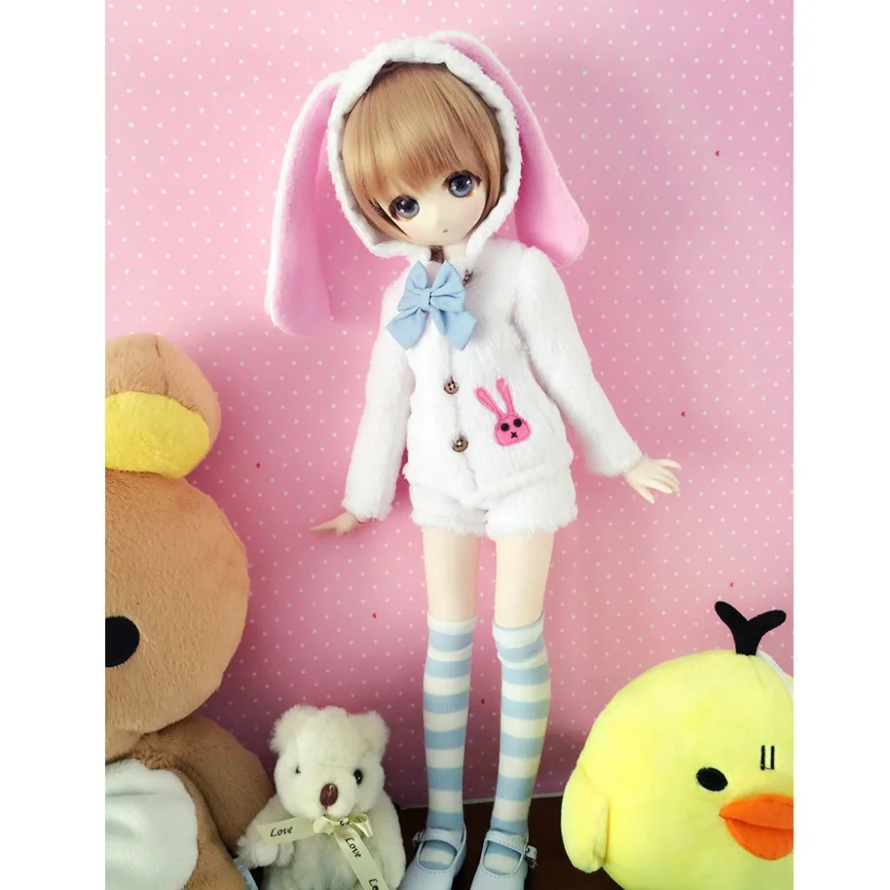 [wamami] 4pcs White Cute Bunny Coat/Shorts/Socks/Bow-Knot For 1/4 MSD 1/3 1/6 SD DZ AOD Luts Dollfie