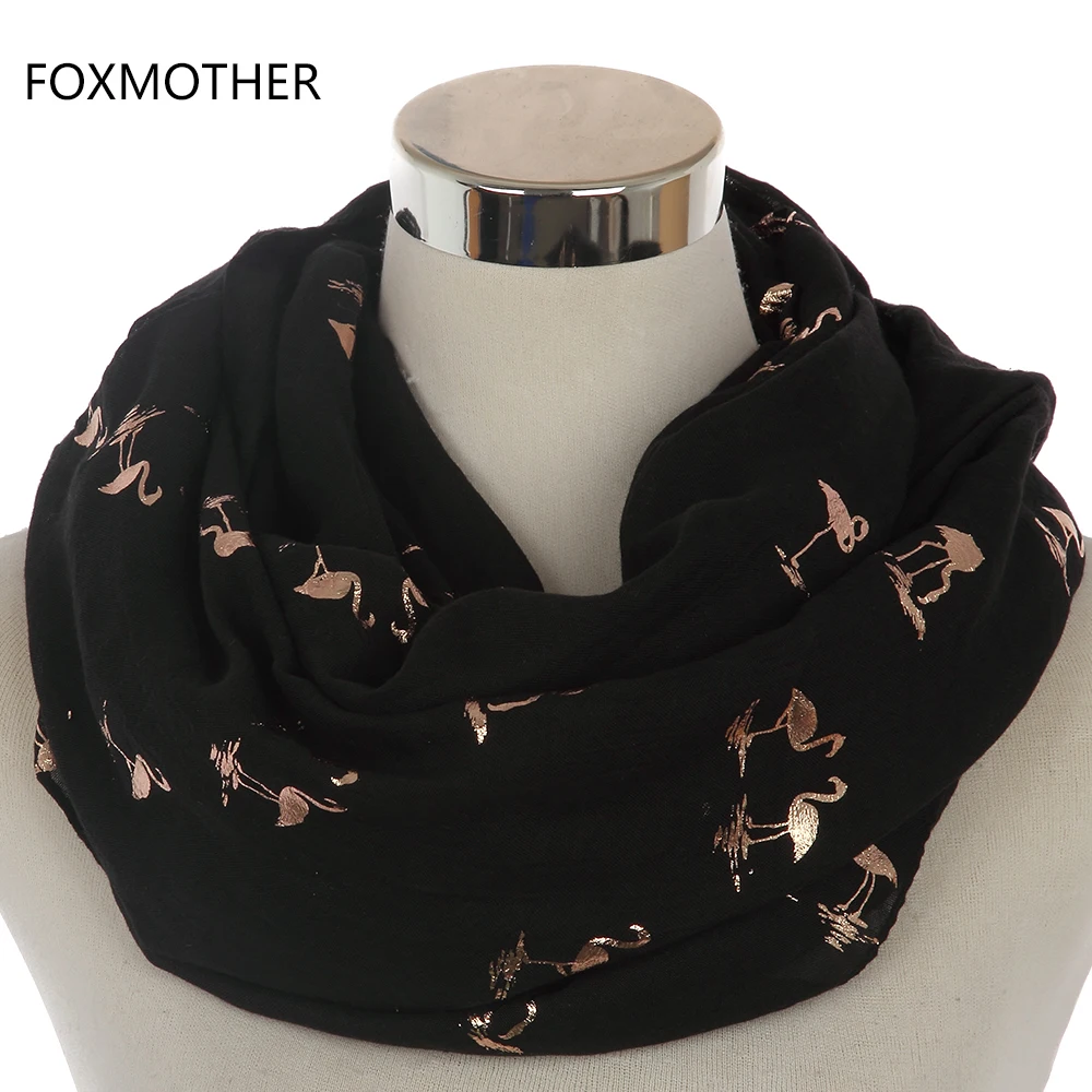 FOXMOTHER  New Fashion Shiny Pink Mint  Bronzing Foil Gold Flamingo Swan Ring Scarf Snood Foulard Shawl Women Dropshipping