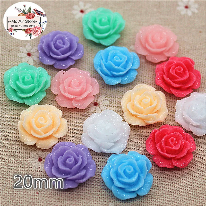 20pcs 20mm shiny Mixed Color flower resin flatback cabochon DIY jewelry/phone decoration No Hole