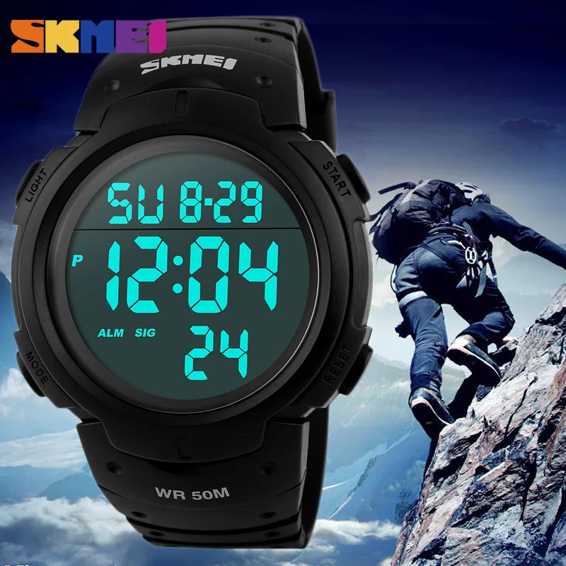 

Outdoor Sports Watches Men Running Big Dial Digital Wristwatches Chronograph PU Strap 50M Waterproof relogio masculino SKMEI