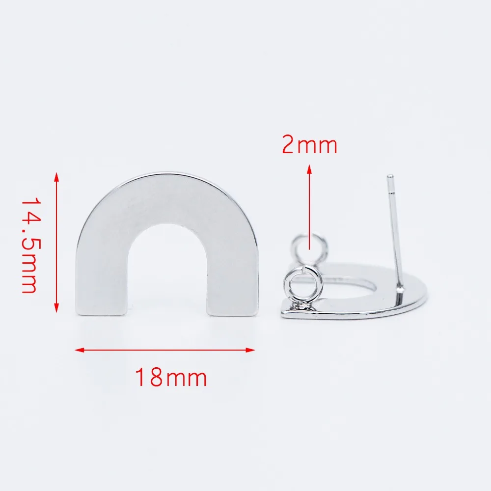 10pcs Silver Horseshoe Stud Earrings with Ring/Loop, Real Rhodium plated Brass, U-shaped Ear Posts (GB-595)