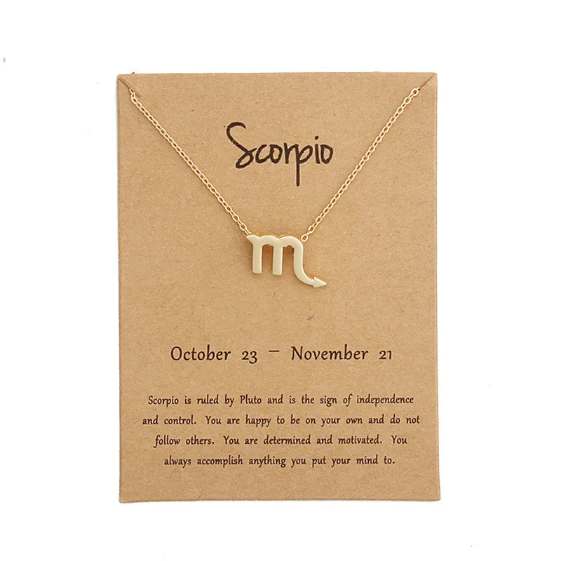 Hot 12 Constellation Scorpio Pendant Necklaces Virgo Necklace Birthday Gifts Message Card for Women Girl Jewelry