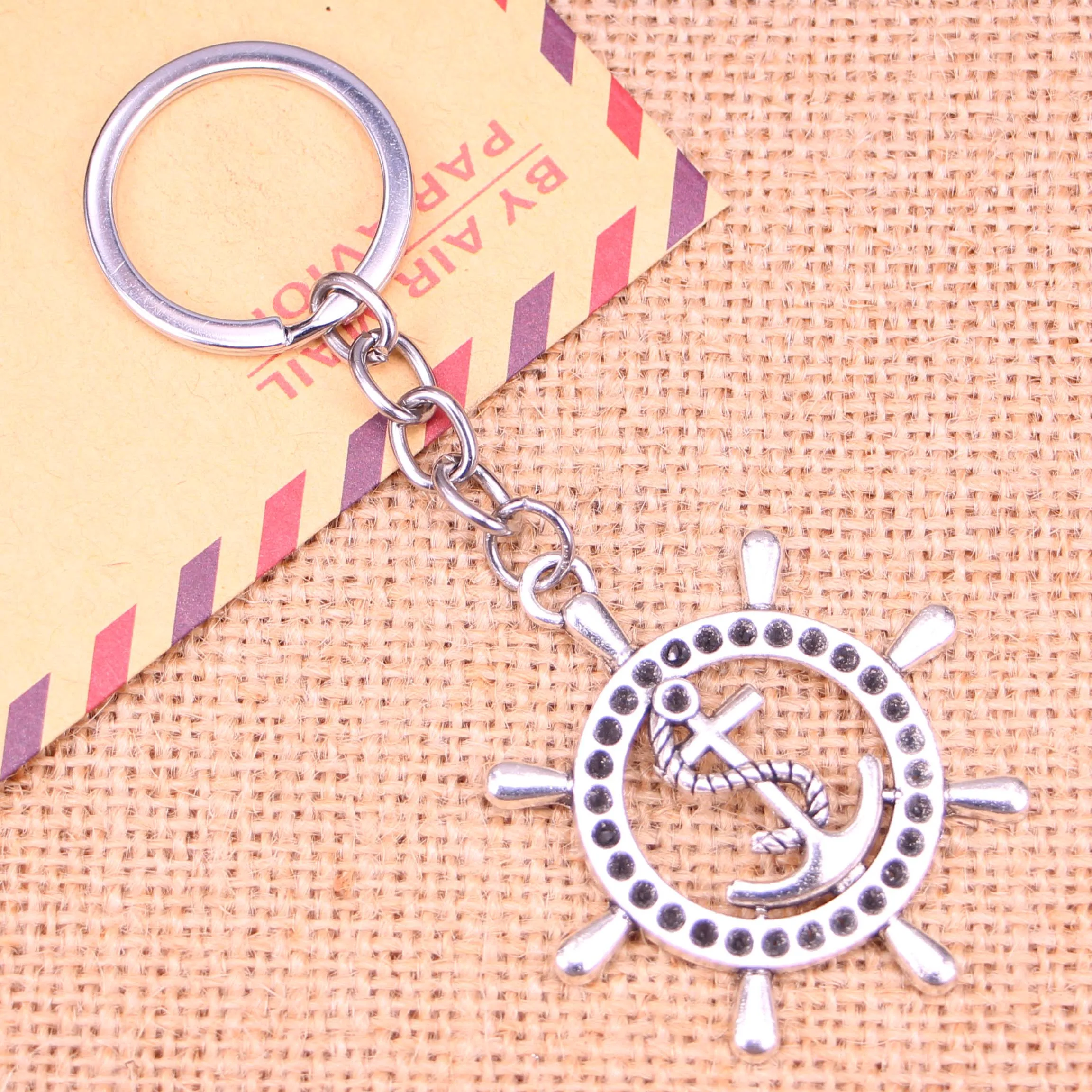 20pcs New Fashion Keychain 45*49 mm rudder anchor helm Pendants DIY Men Jewelry Car Key Chain Ring Holder Souvenir For Gift