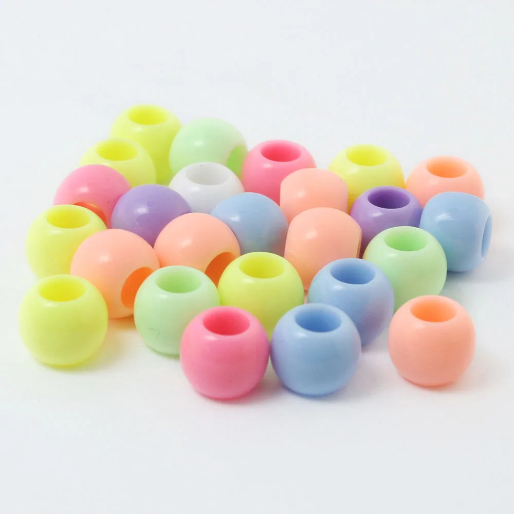 8x9mm Approx 130pcs/bag High Quality Handcraft Mixed Color Acrylic Big Hole Beads Spacer Ball Beads for DIY Clothes Craft Making