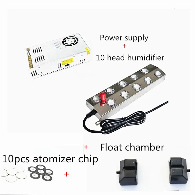 Humidificador ultrasónico Industrial de 10 cabezales, nebulizador para fuente, estanque, invernadero, hidropónico con fuente de alimentación