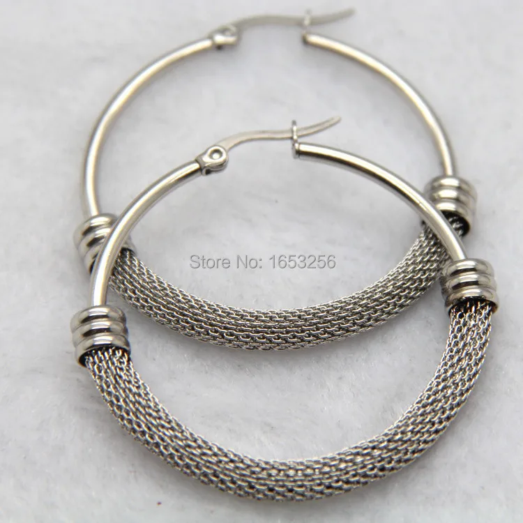 Women's  Anti allergy Stainless Steel Fine Cable Wire Mesh Hoop Earrings Charming New XMAS  Jewelry