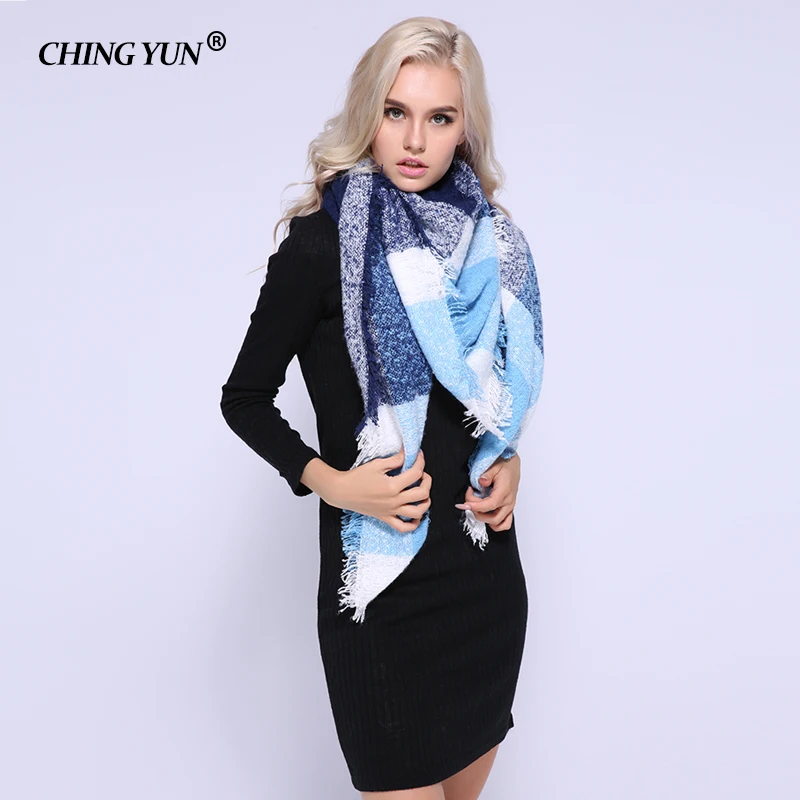 

New Woman Scarf Warm Plaid Pure Wool Cashmere thicken Lady Scarves knitted Cotton Kerchief Multicolor Shawl Fashion Winter Scarf