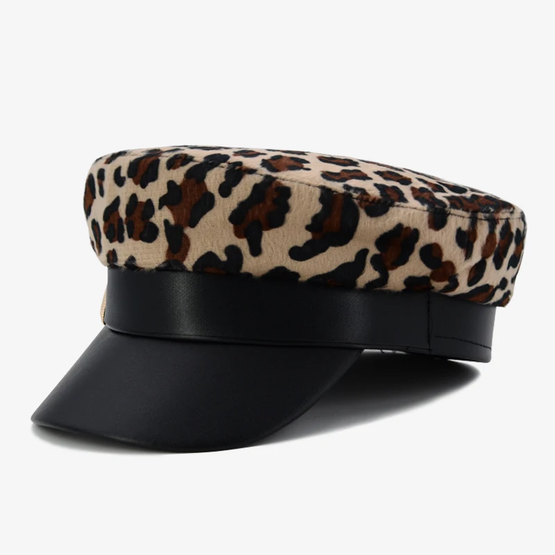 COKK Beret Caps Ladies Fashion Leopard Print Beret Hats For Women Flat Caps Female Military Cap Gold Color Buckle Boina Feminina