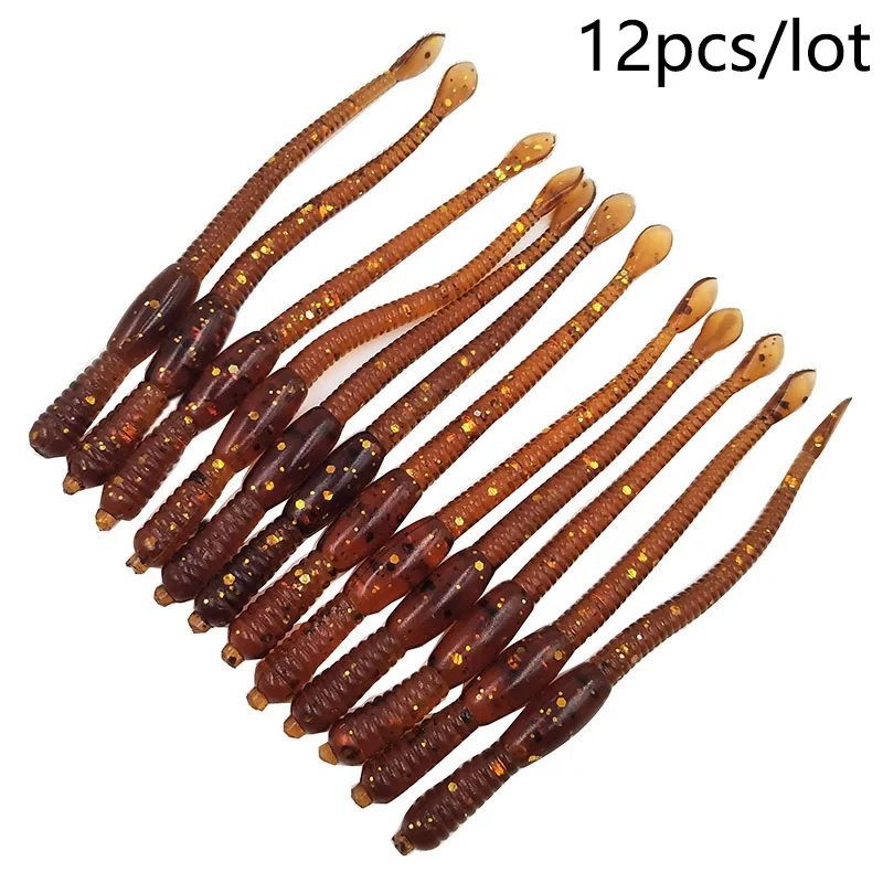 12pcs/lot 8cm 1.1g Simulation Earthworm Fishing Softbait Artificial Jig Head Bait Worms Lifelike Fishing Lure Tackle Accessories