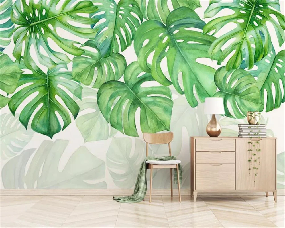 

beibehang Custom Photo Wallpaper Retro Tropical plant green leaves 3D Mural Cafe Restaurant Hotel Backdrop wall 3d Wallpaper