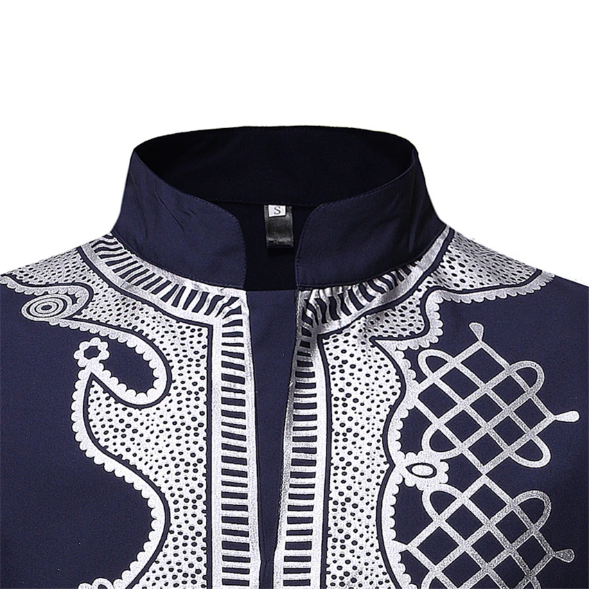 Traditional African Style Man Dashiki Long Slleve Stand Collar Shirt Trend Stand Collar Gold Pattern African Chief Shirt