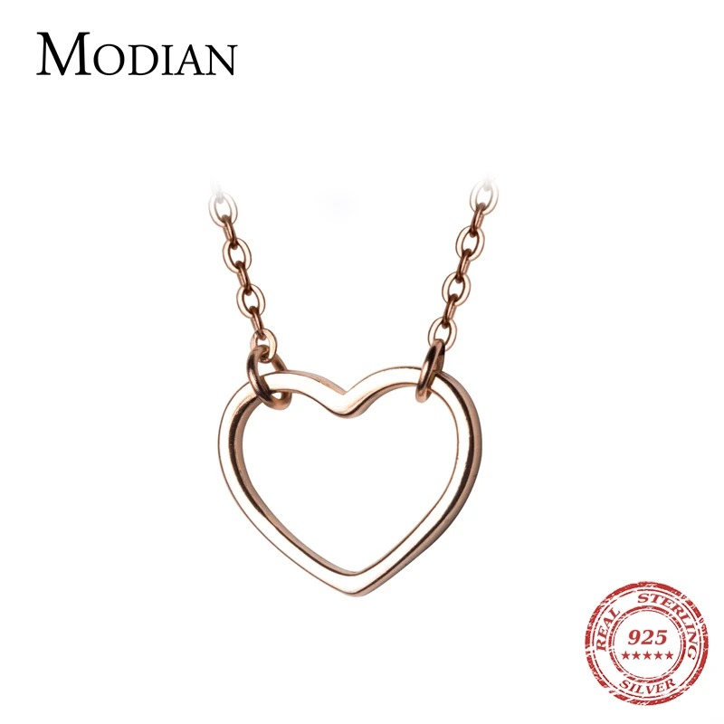 Modian 3 Color Fashion Romantic Simple Hearts Pendant Necklaces For Women 100% 925 Sterling Silver Charm Anniversary Jewelry