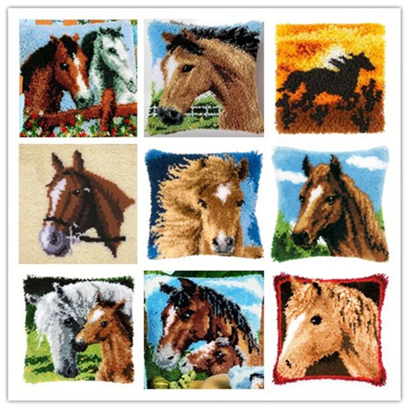 

Cushion Latch Hook Kit Pillow Mat DIY Craft Horse 42CM by 42CM Cross Stitch Needlework Crocheting Cushion Embroidery