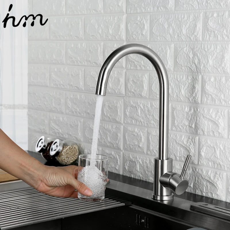 hm 360 Degree Cold and Hot Kitchen Tap Single Hole Water Tap SUS304 Stainless Steel Kitchen Faucets