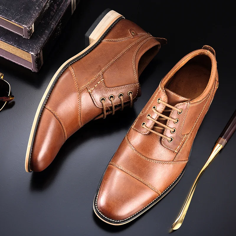 New Men\'s Business Dress Shoes Genuine Leather England Fashion Casual Oxfords Shoes Classic Three Colors Size 7.5-13