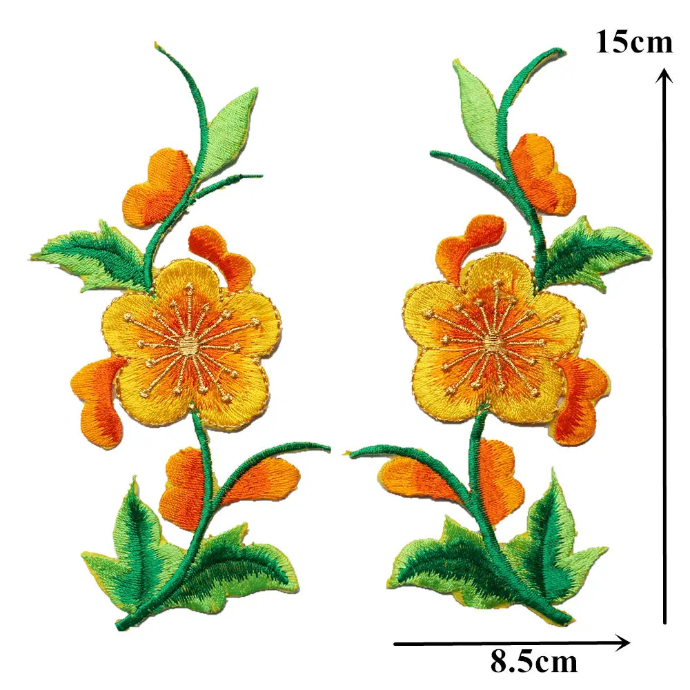 2PCS Flowers Leaves Roses Sew Iron On Patches Embroidered Badges Red Blue Yellow For Clothes DIY Appliques Craft Decoration