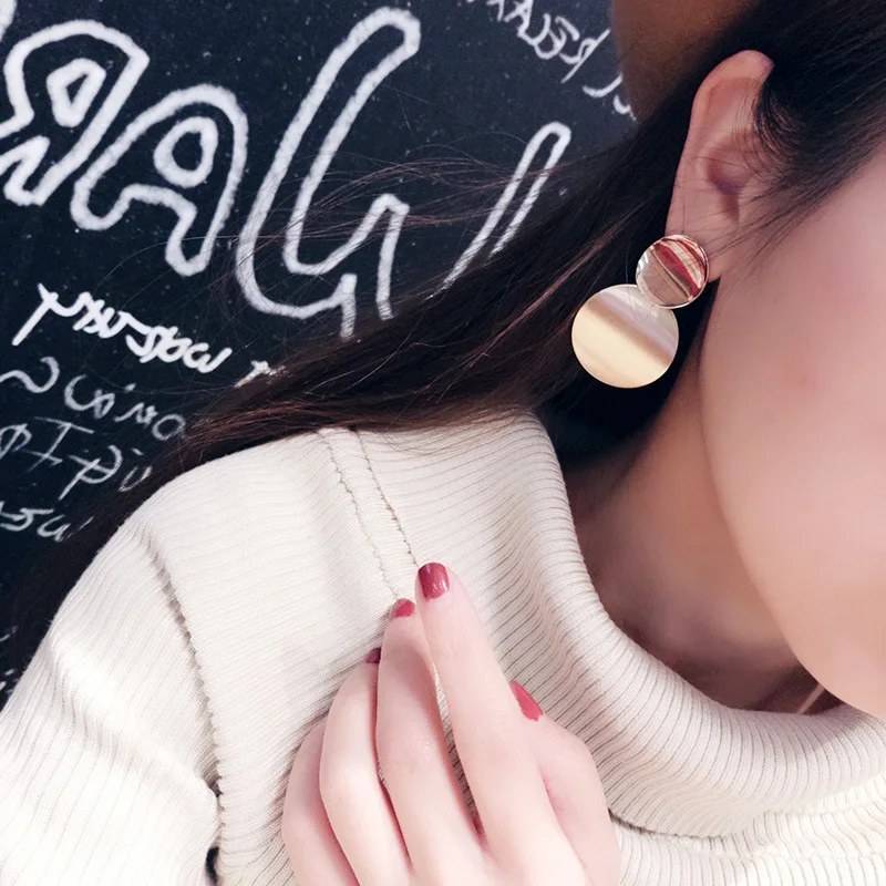 Geometric Metal Pendant Earring Gold Silver Color Statement Circle Punk Dangle Earring Women Personality Jewelry 2136