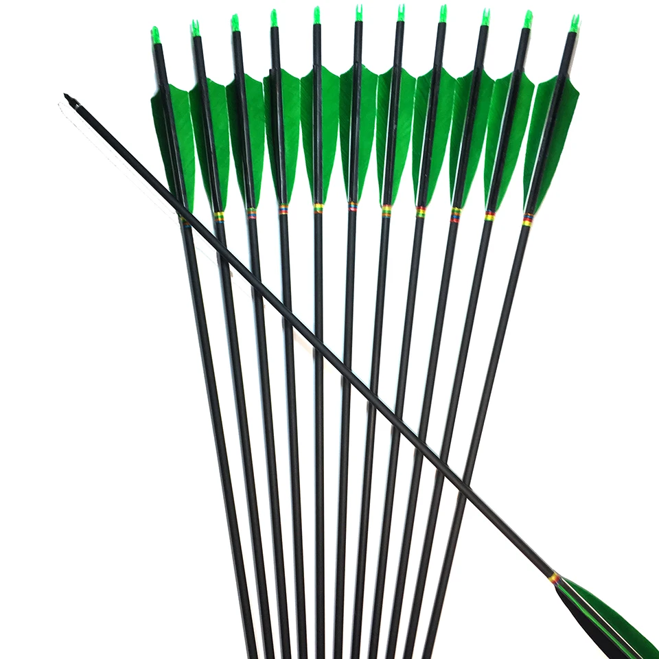 

12Pc New 31.5 inches Carbon Arrow Spine 500 With 5''Turkey Feather Real Feather OD 7.6mm for Recurve and Compound Bow Huntting