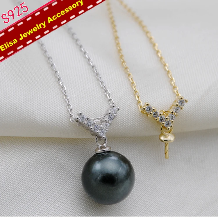 

V Design Pearl Pendant Necklace Fittings S925 Sterling Silver Pendant Chain Components DIY Accessory 3Pieces/Lot