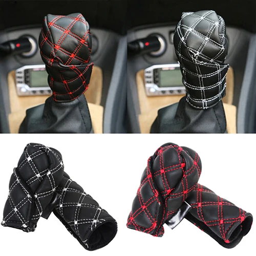 2Pcs/Set Faux Leather Hand Brake Shift Knob Cover Gear Case Car Interior Decor