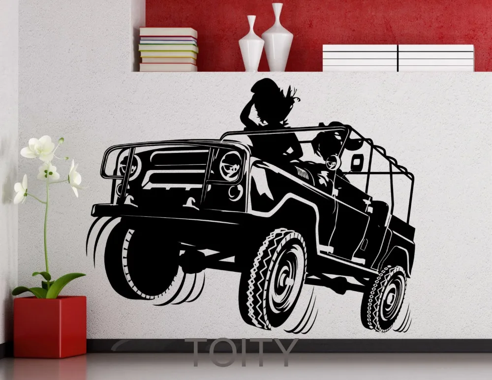 Fashion Girl and Wrangler Truck Poster Vehicle Automobile Car Garage Wall Sticker Vinyl Decal Home Room Interior Art Decor Mural