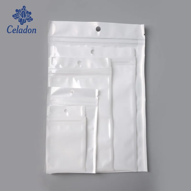 New Arrival Multi Sizes White / Clear Self Seal Zipper Plastic Hang Hole Retail Packaging Packing Poly Bag Zip lock Package