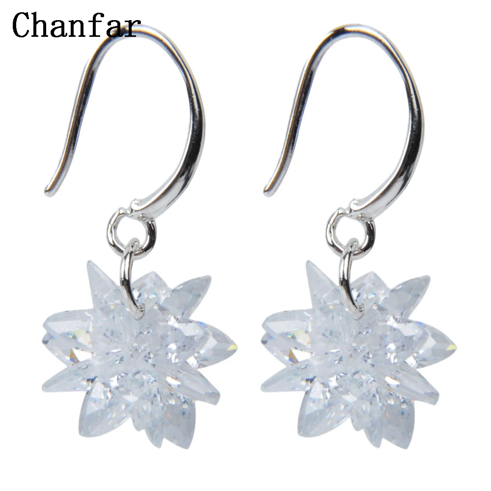 Chanfar Elegant Two Styles Crystal Flower Earrings Long Pendant Drop Cubic Zircon Earrings For Female Wedding Party Jewelry